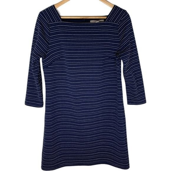 LOFT Knit Shift Dress Blue White Striped Stretch Work Casual Small - Picture 1 of 9